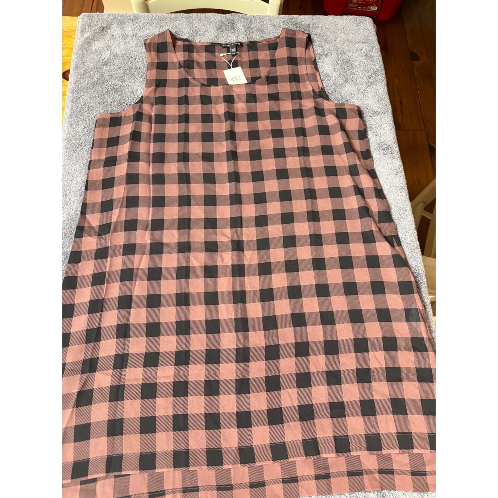 Eileen Fisher Silk Tunic Mahogany Black Buffalo Check Sleeveless L F6BFC-T3336M